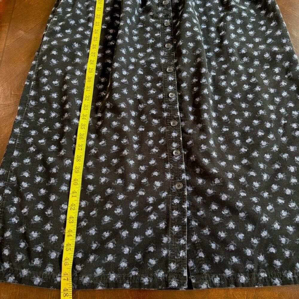 Vintage LL Bean Corduroy Dress Sz 12 Black Floral Button Front Midi Cottagecore - Picture 10 of 10